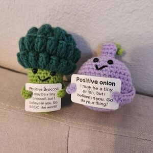 Crocheted Broccoli and Onion Plushies Suppprt Quotes Handmade